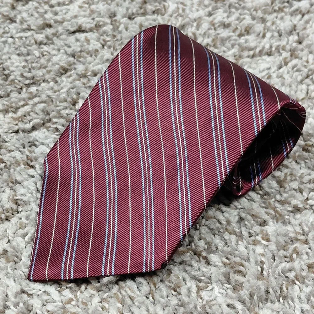 NEW Brooks Brothers Makers Neck Tie Mens Silk Stripes Burgundy Msde In USA